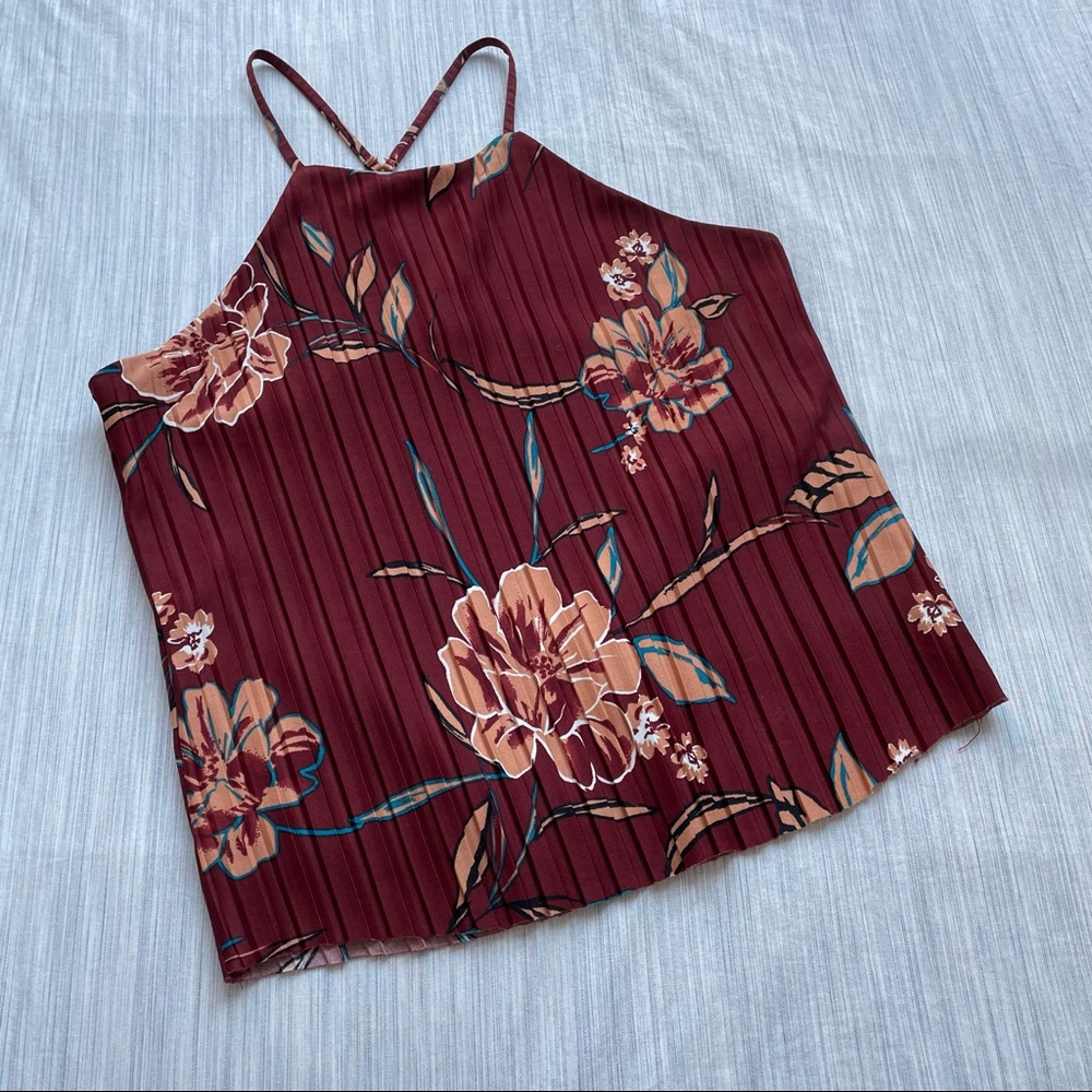 Leith Burgundy Pleated Floral Top